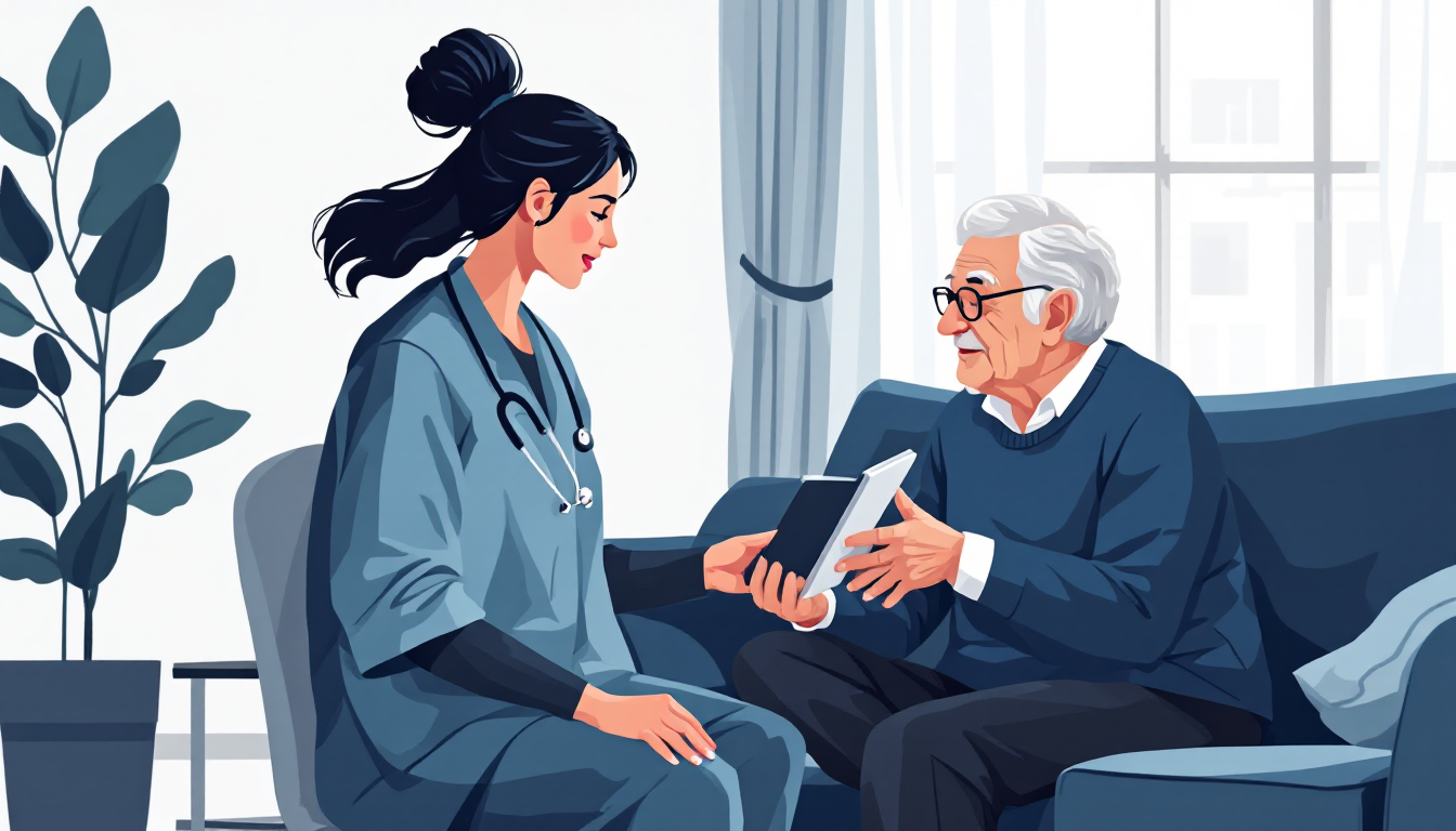 Home health and hospice in Pennsylvania: caregiver visiting elderly patient, in-home nursing, PE roll-up activity