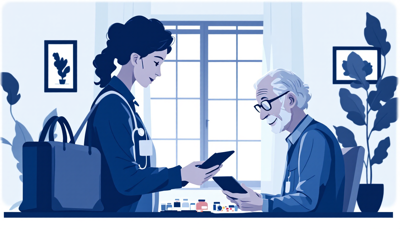 Home health and hospice in Texas: caregiver visiting elderly patient, in-home nursing, PE roll-up activity