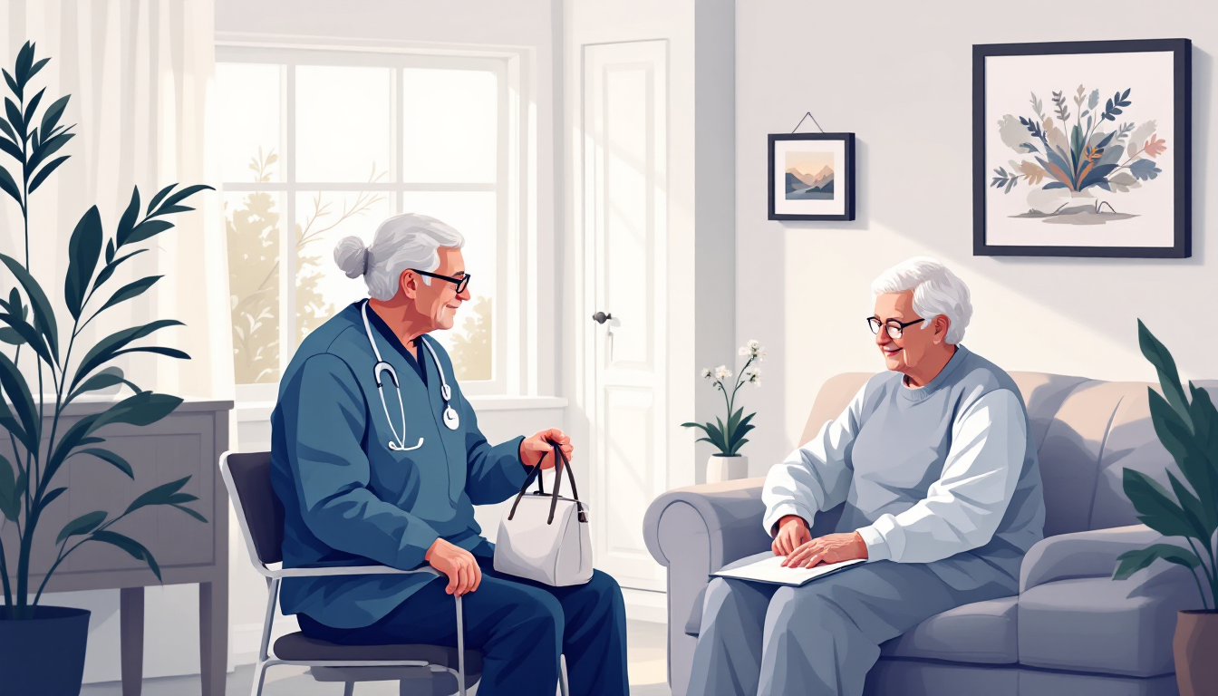 Home health and hospice in Virginia: caregiver visiting elderly patient, in-home nursing, PE roll-up activity