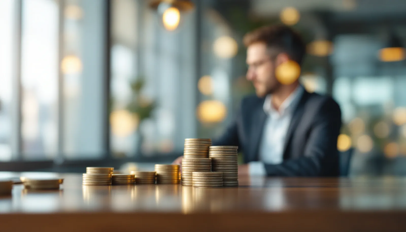 Two opposing executive offices representing ESOP and Private Equity exit paths, with founder choosing between employee-owned structure and PE acquisition