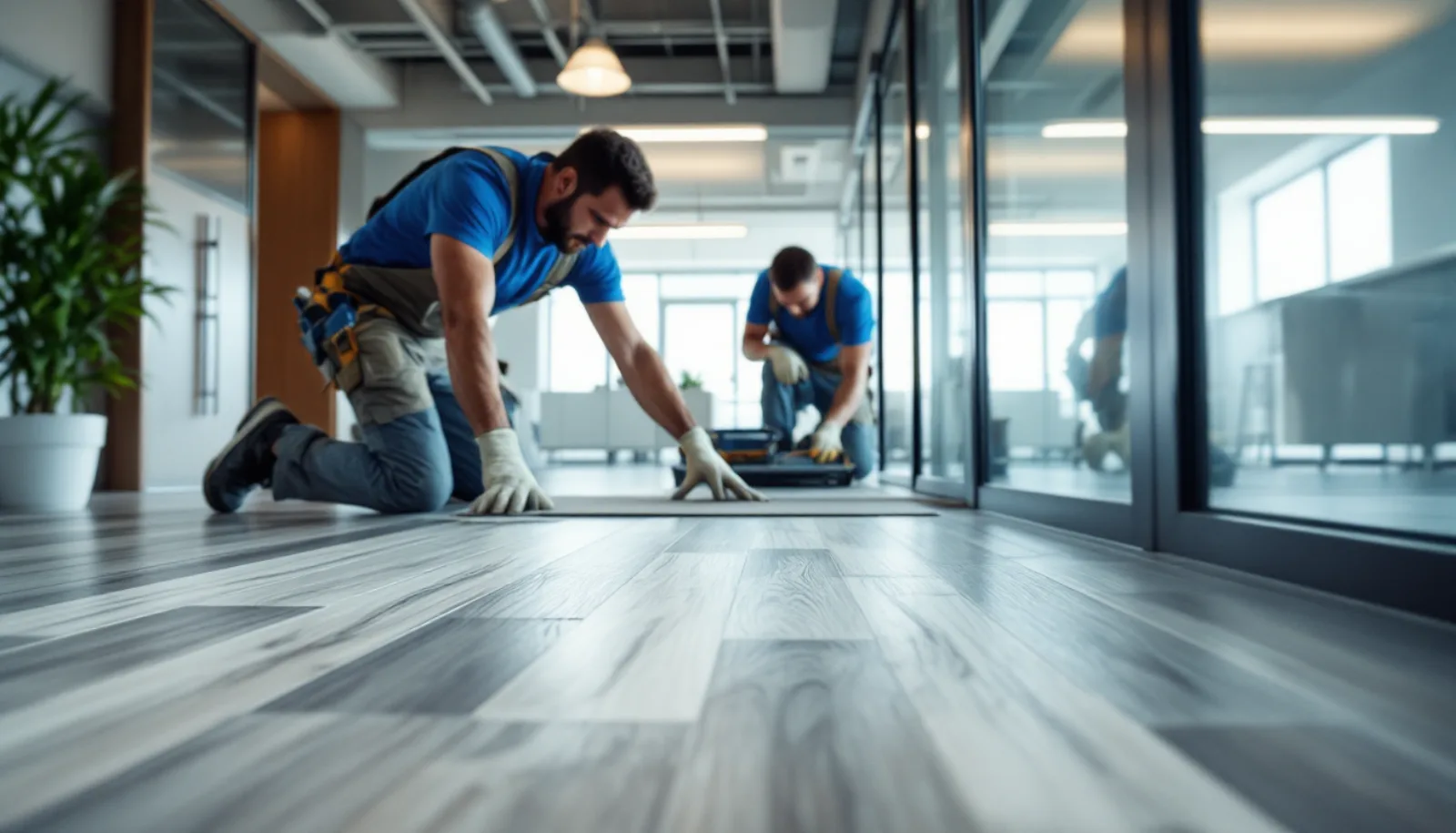 Commercial flooring installation in a corporate office buildout
