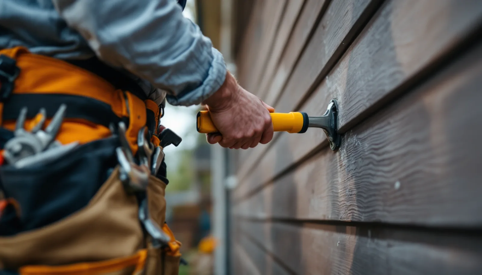 Handyman with toolbox at residential job site