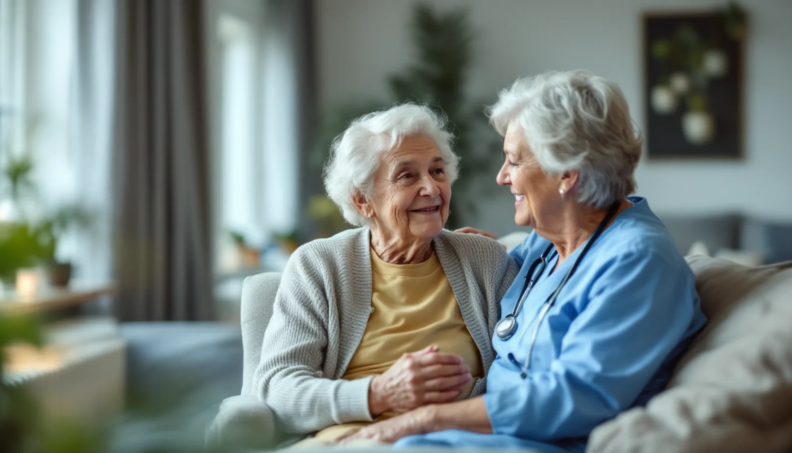 Home health nurse with patient