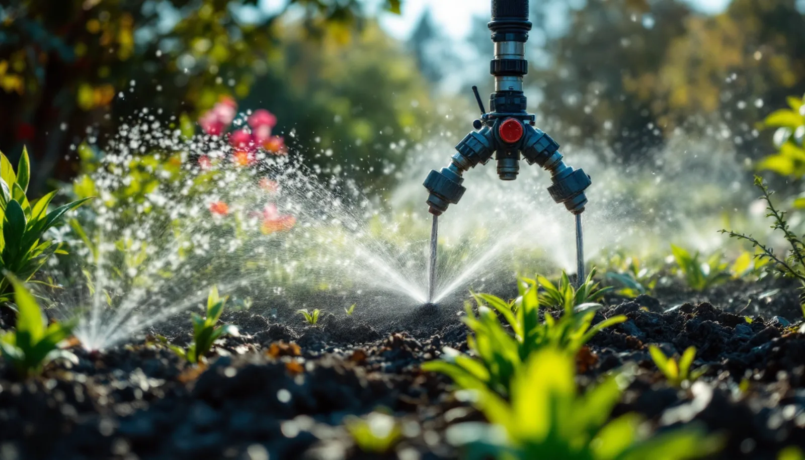 Irrigation technician adjusting a sprinkler head on a commercial property