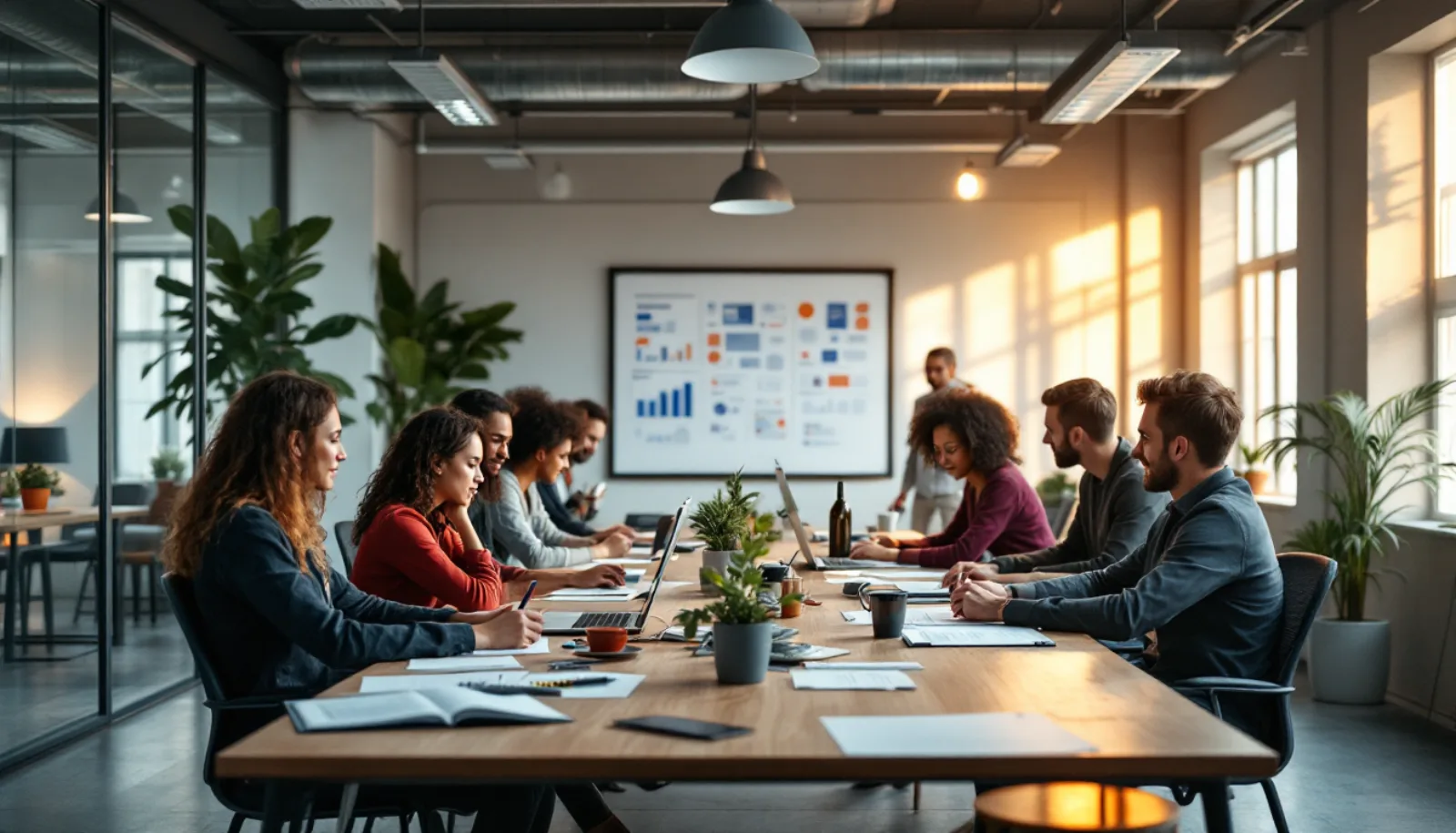Marketing agency creative team reviewing campaign analytics