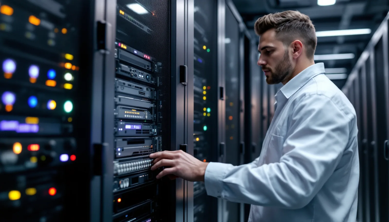 MSP server rack and structured cabling at a client data closet