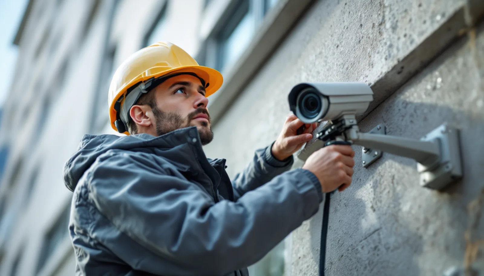 Security integrator installing a commercial camera system