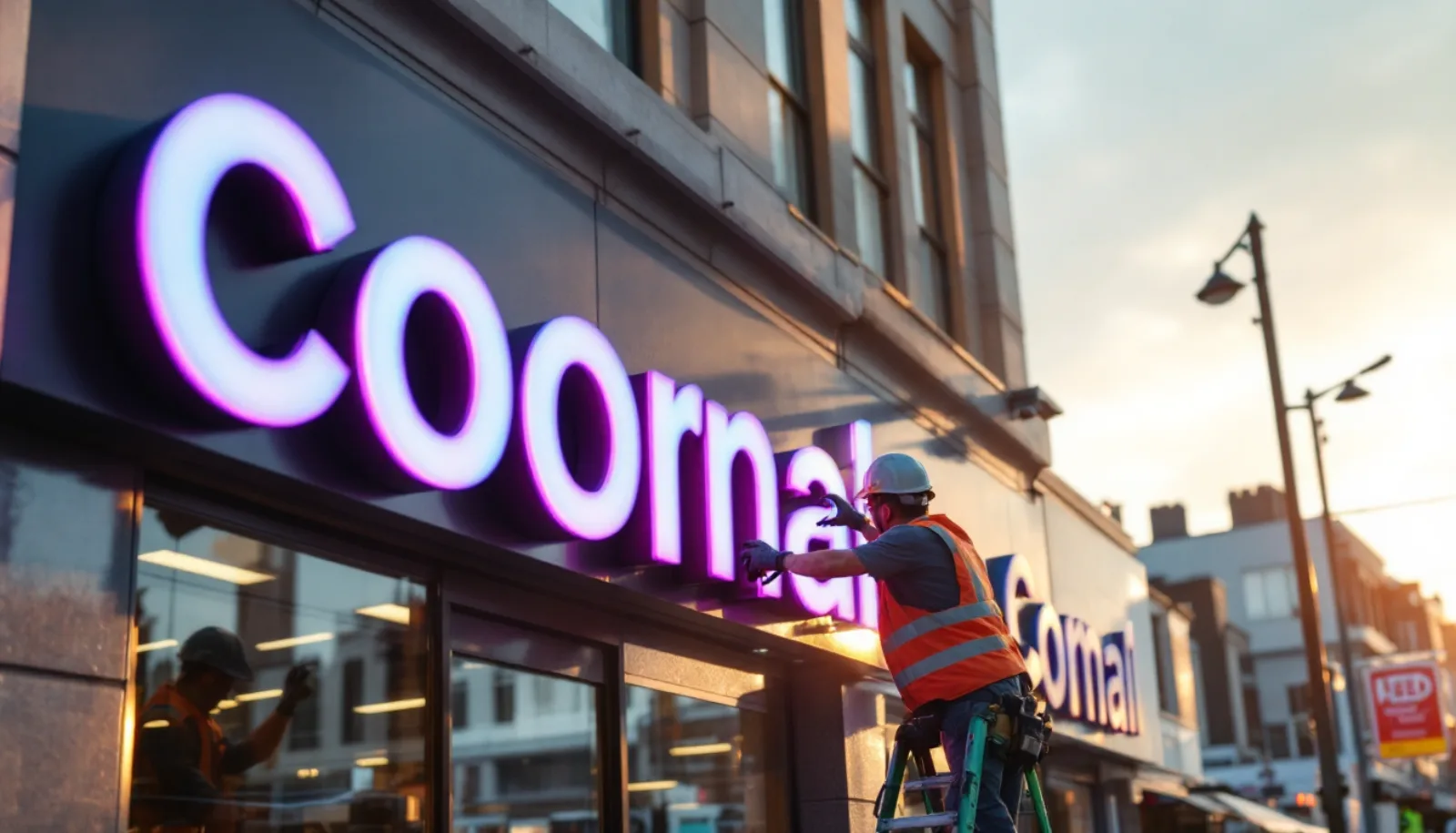 LED retrofit installation crew on commercial sign