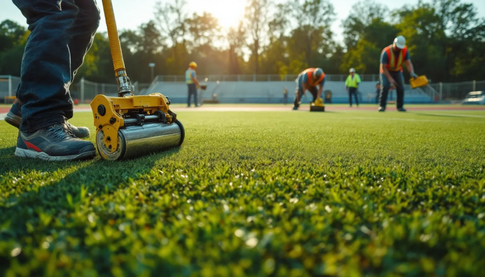 Synthetic turf football field with FIFA-certified system