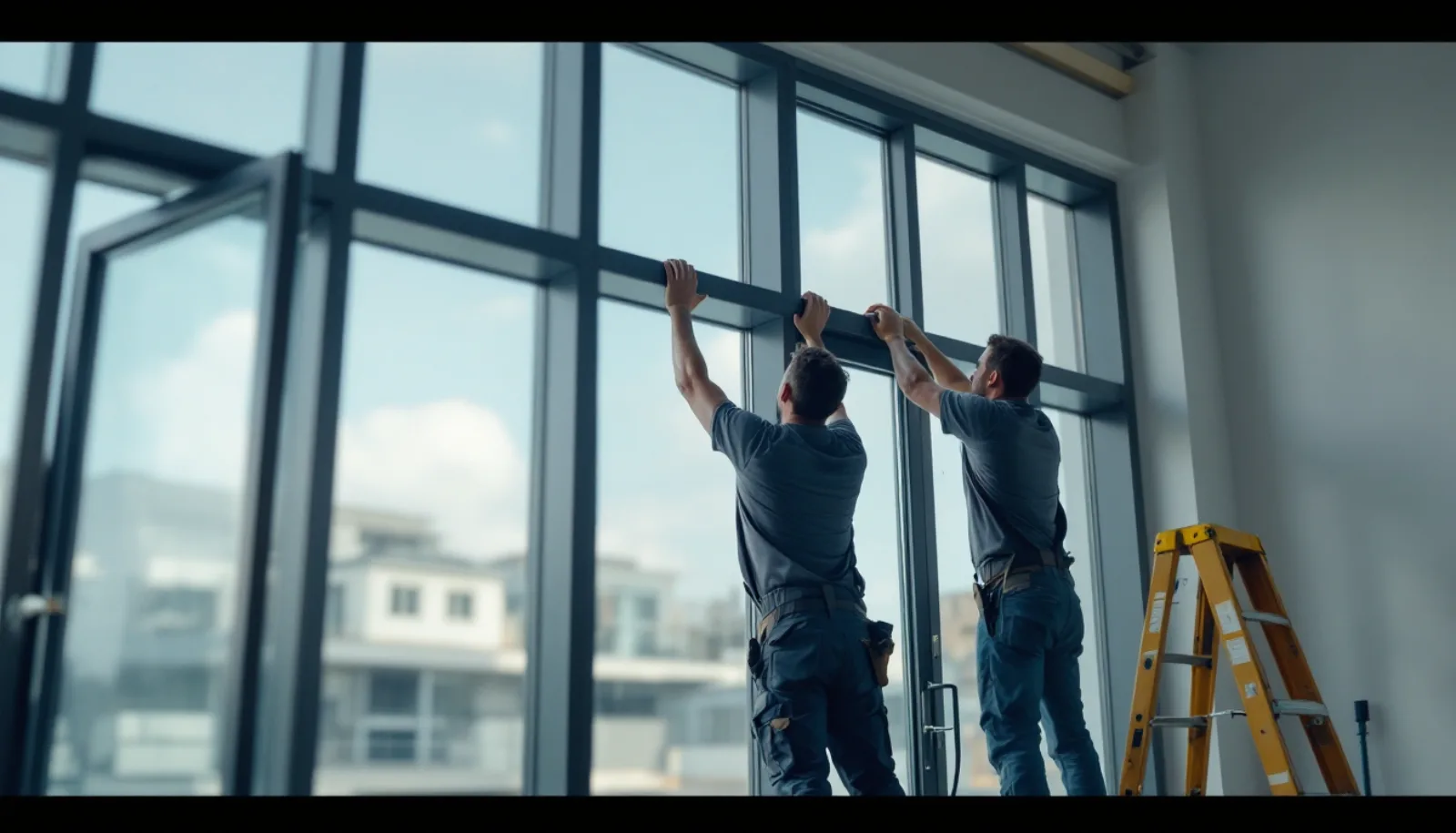Installer measuring a residential replacement window