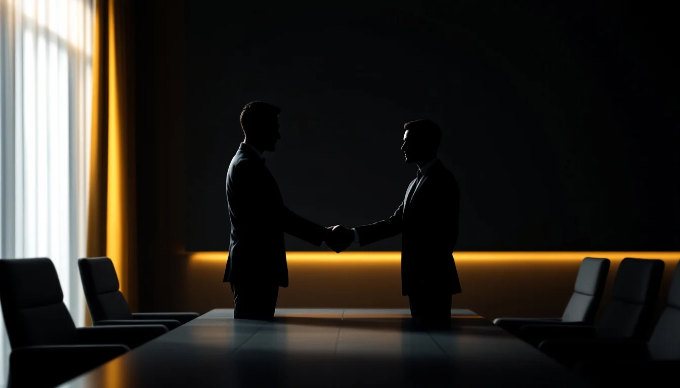 Private equity services boardroom with LMM operator and capital advisors reviewing term sheet