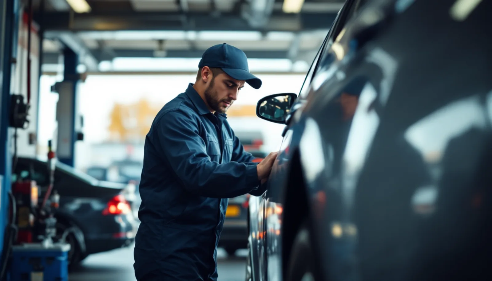 Quick-lube service bay with technician
