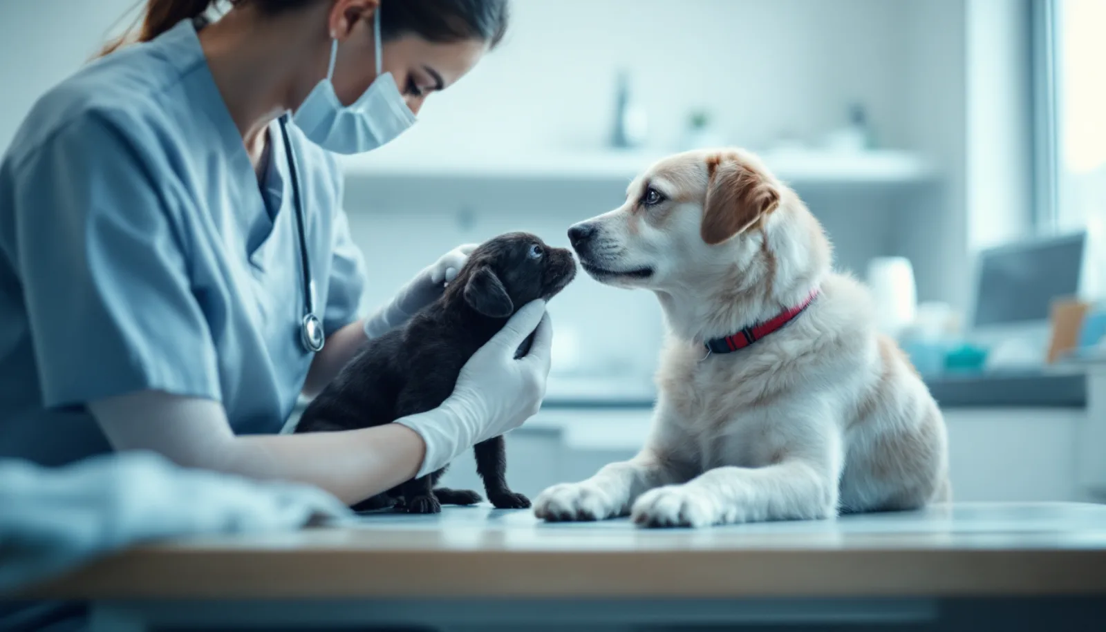 Veterinary exam room with DVM and patient