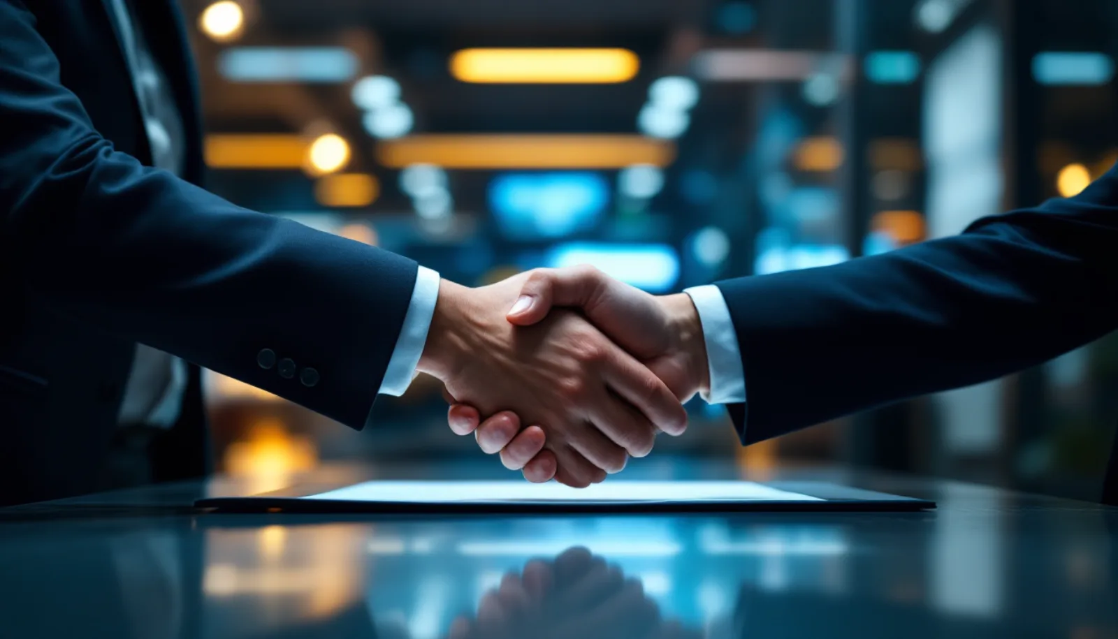 Boardroom table with an unsolicited acquisition proposal representing a hostile takeover attempt