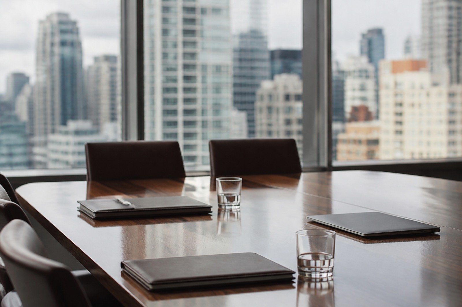 Boardroom prepared for a meeting between an accounting firm and a buyer