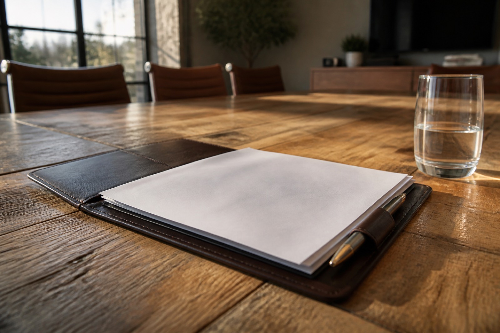 Fee agreement on a wood table, comparing M&A advisory services in Austin to national norms