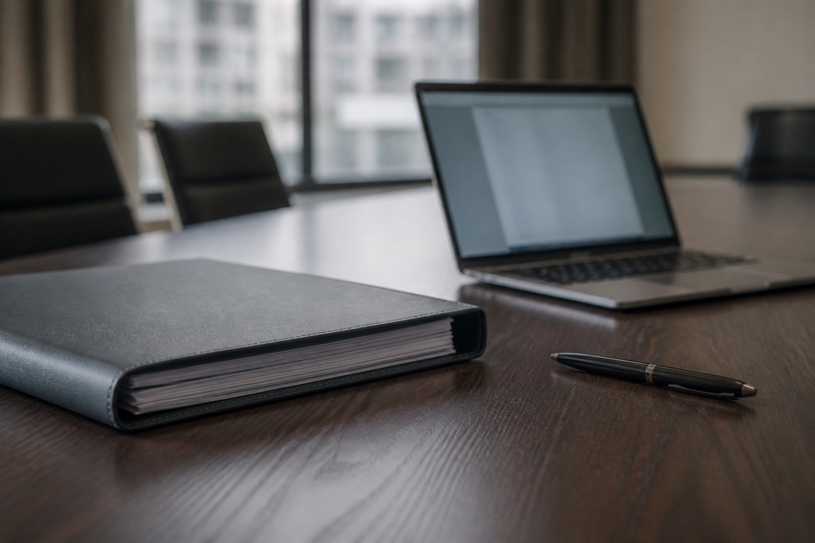 Binder and laptop for a behavioral health M&A advisor sell-side process