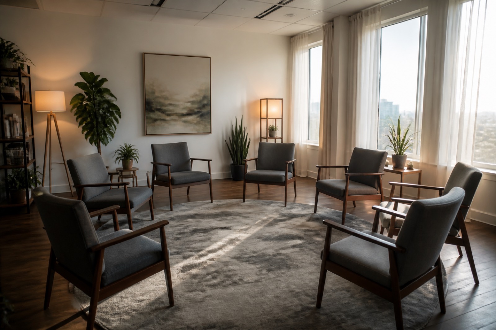 Group therapy room in a practice used to illustrate behavioral health business value