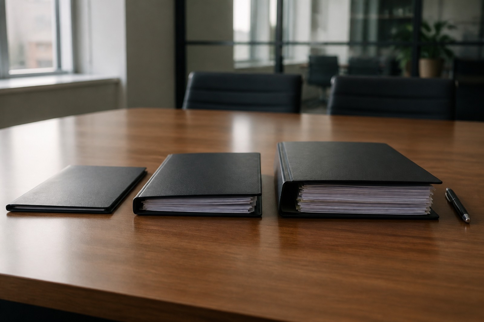 Folders of increasing size showing deal size in business broker vs M&A advisor