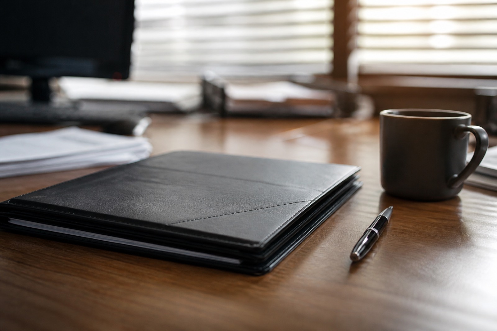 Broker desk with listing folder, one way to sell your existing business in Charlotte
