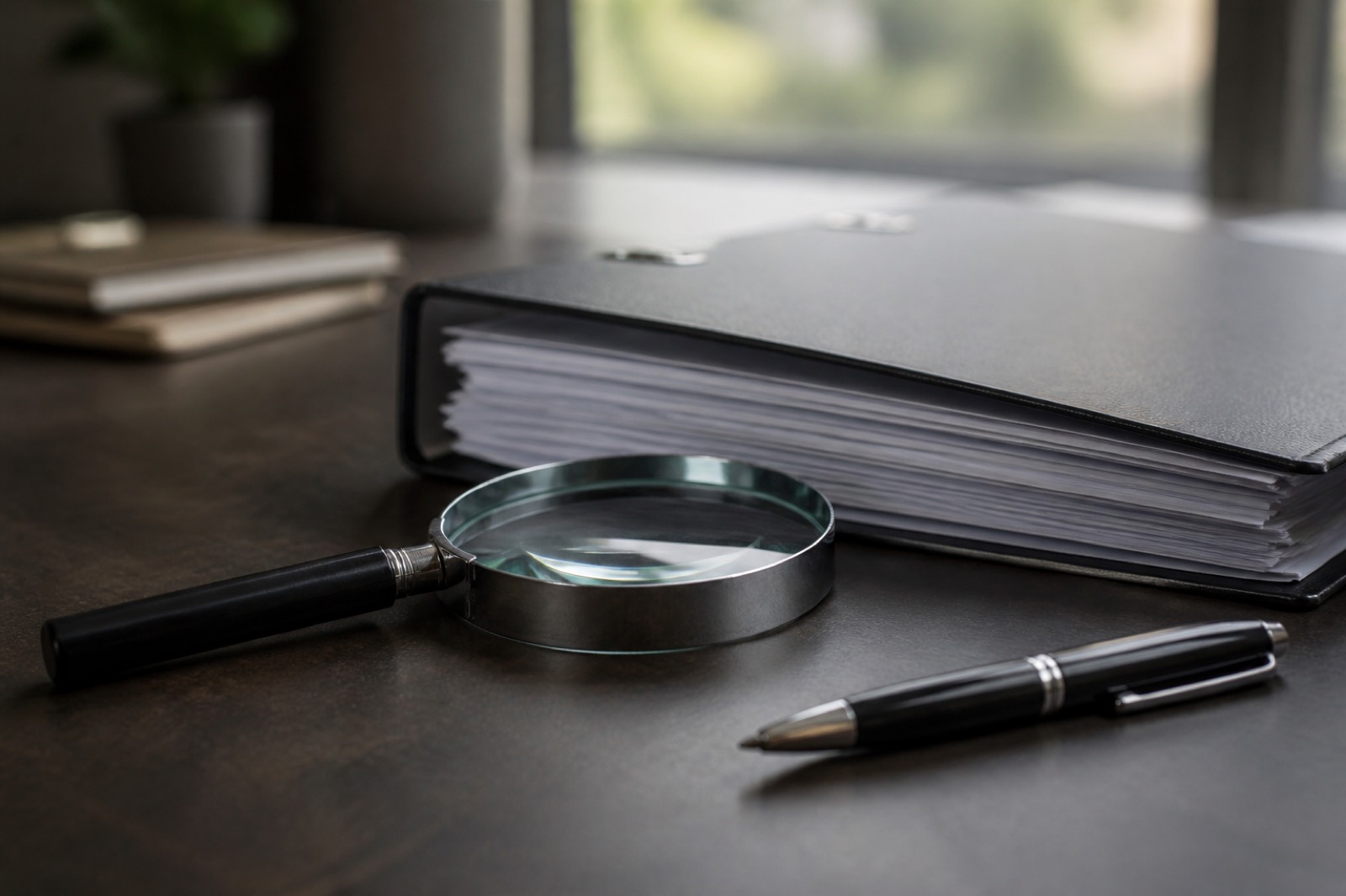 Research binder and magnifier noting the limits of collision repair M&A data