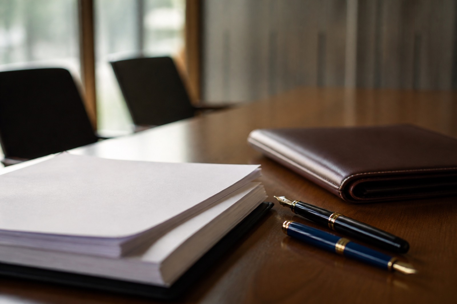 Closing documents and pens on a table during a CPA firm purchase