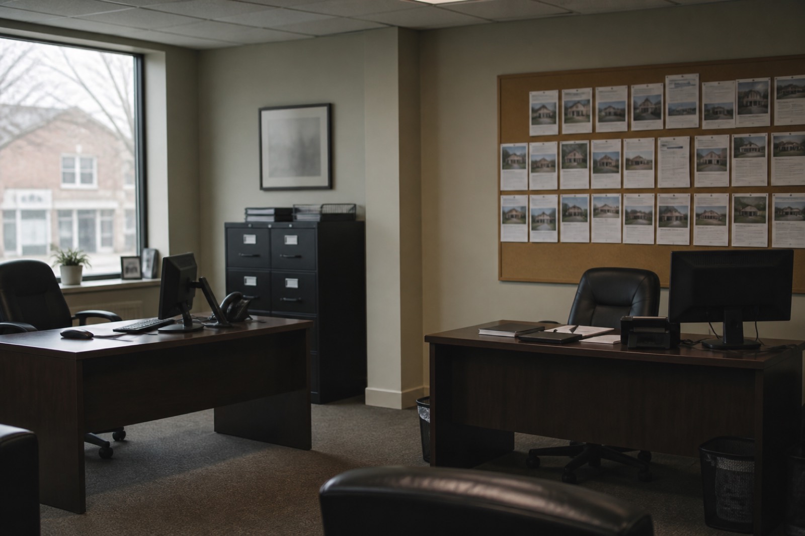 Broker office with listing board, an option when you sell a business in Detroit