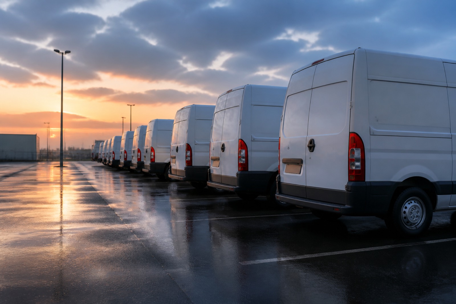 Row of delivery vans at dawn, the fleet behind an Amazon DSP for sale