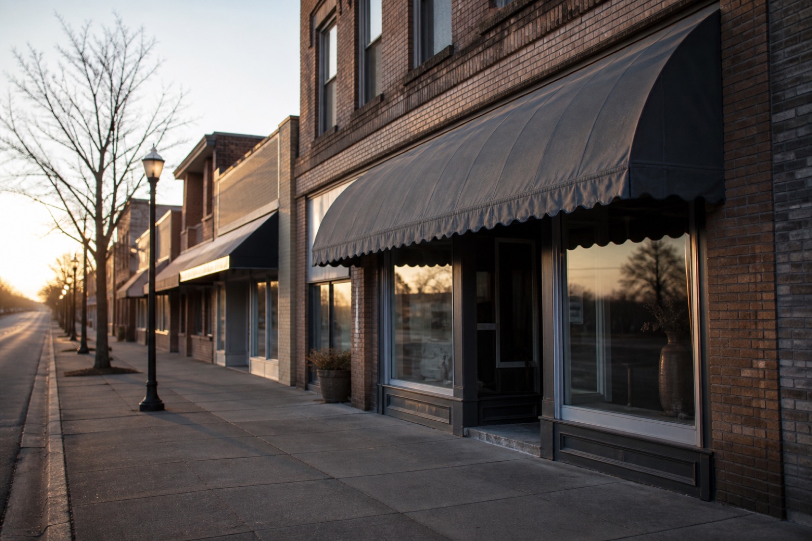 Longtime family business storefront at dawn