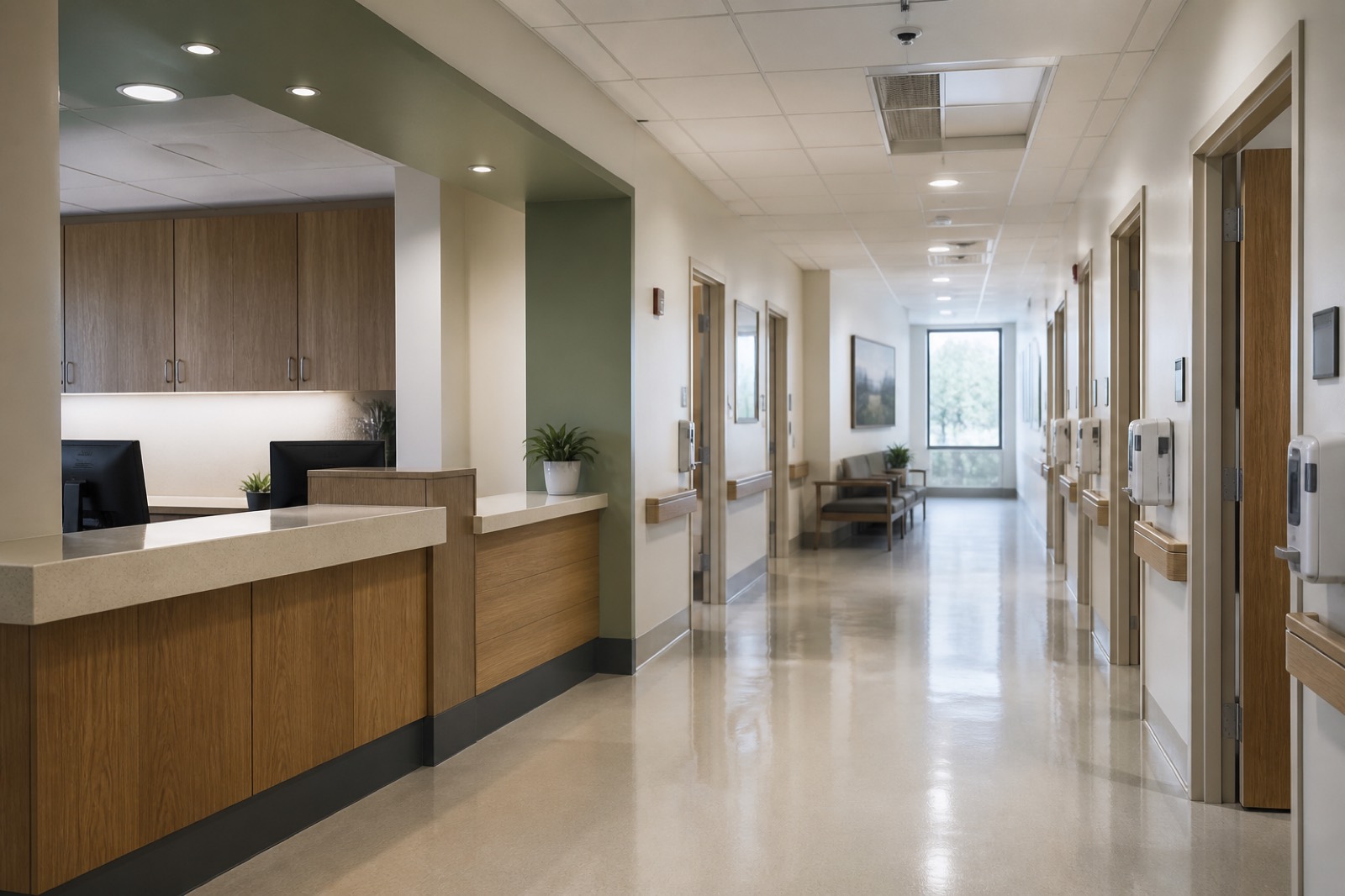 Outpatient clinic hallway, the type of practice assessed in a healthcare business valuation