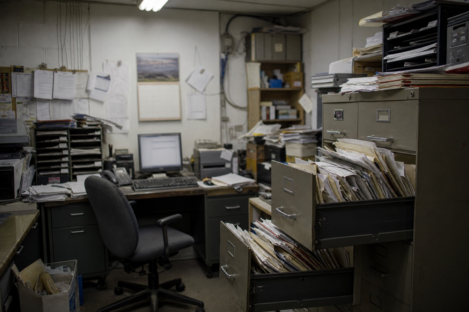 Paper-based records in a small HVAC shop office, a common diligence red flag