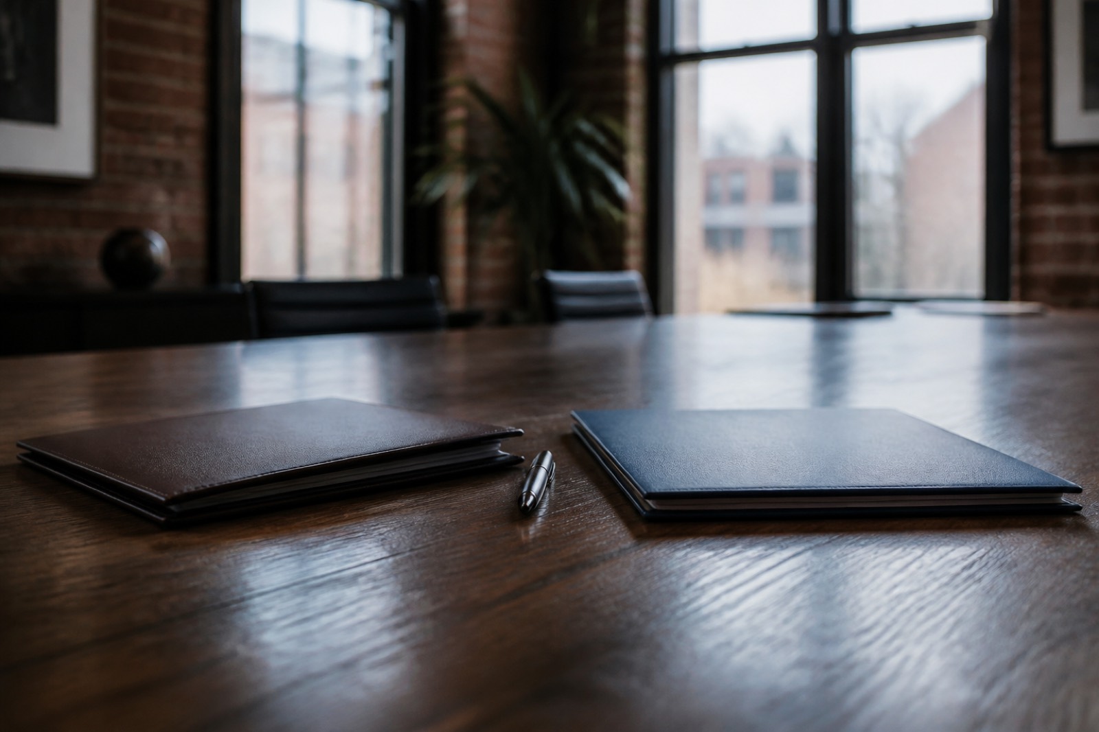 Two folders on a table when you sell my company in Kansas City across state lines