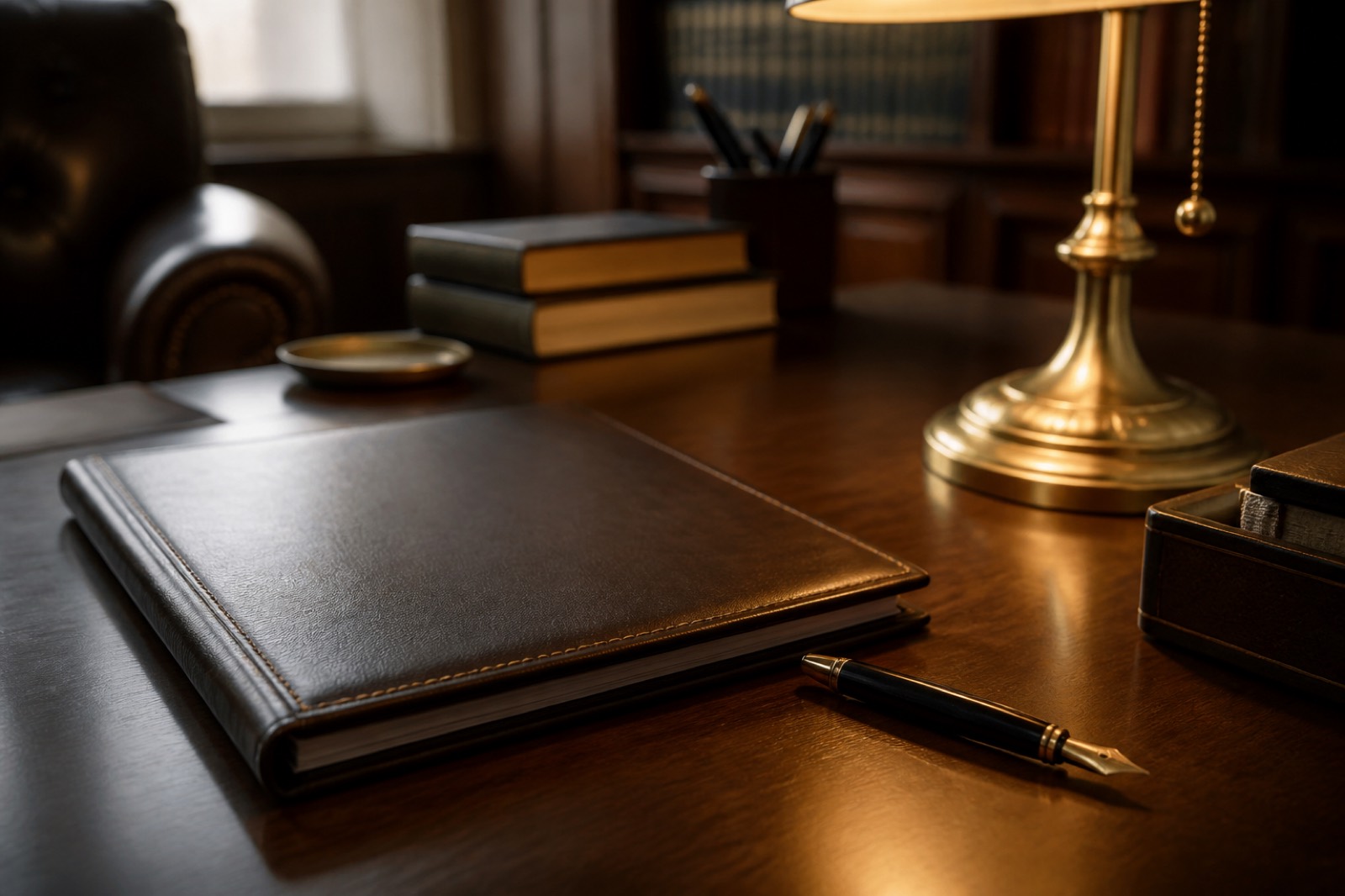 Estate planning folder on a lawyer's desk, linked to law firm valuation methods
