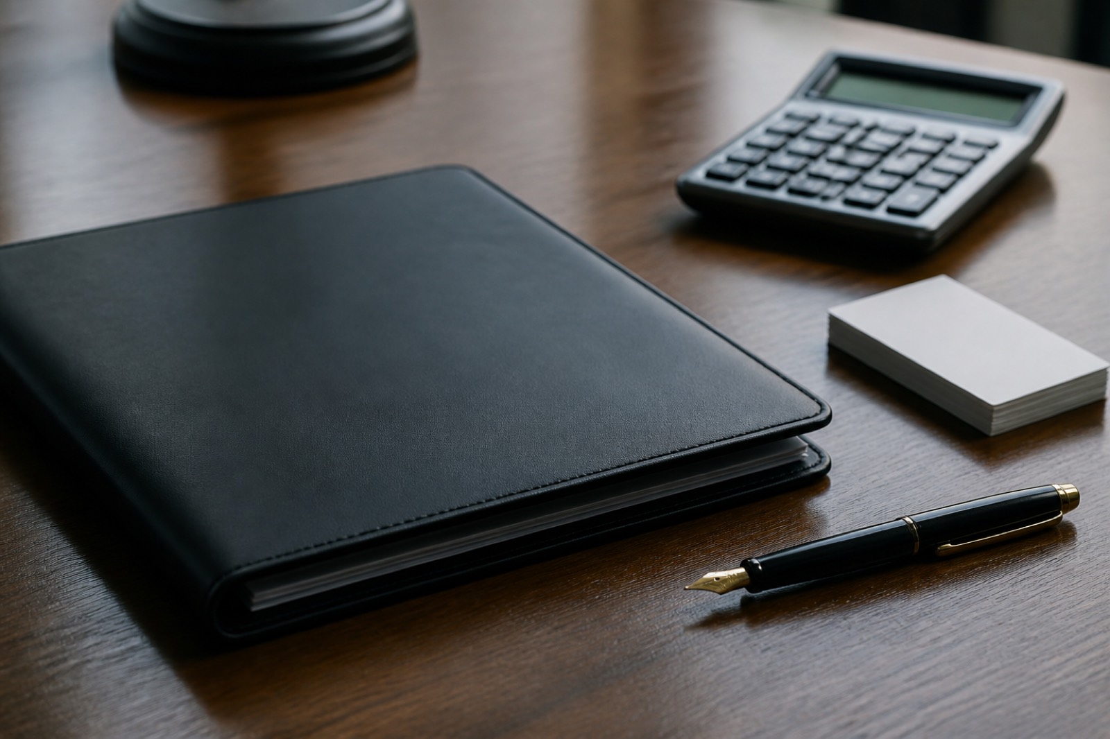 Engagement folder and calculator illustrating minimum success fee terms in M&A advisor fees