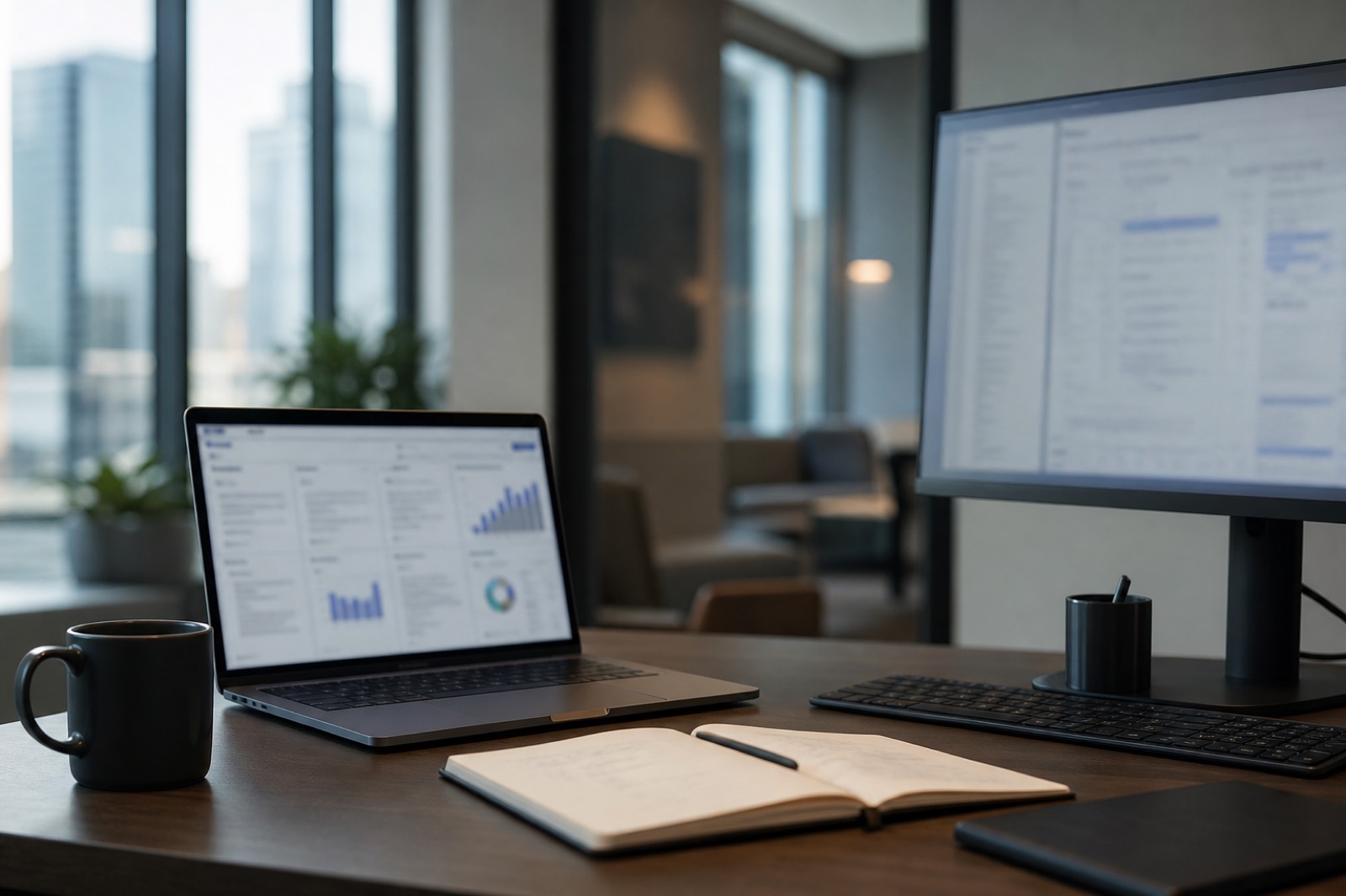 Deal team workstation running M&A CRM software