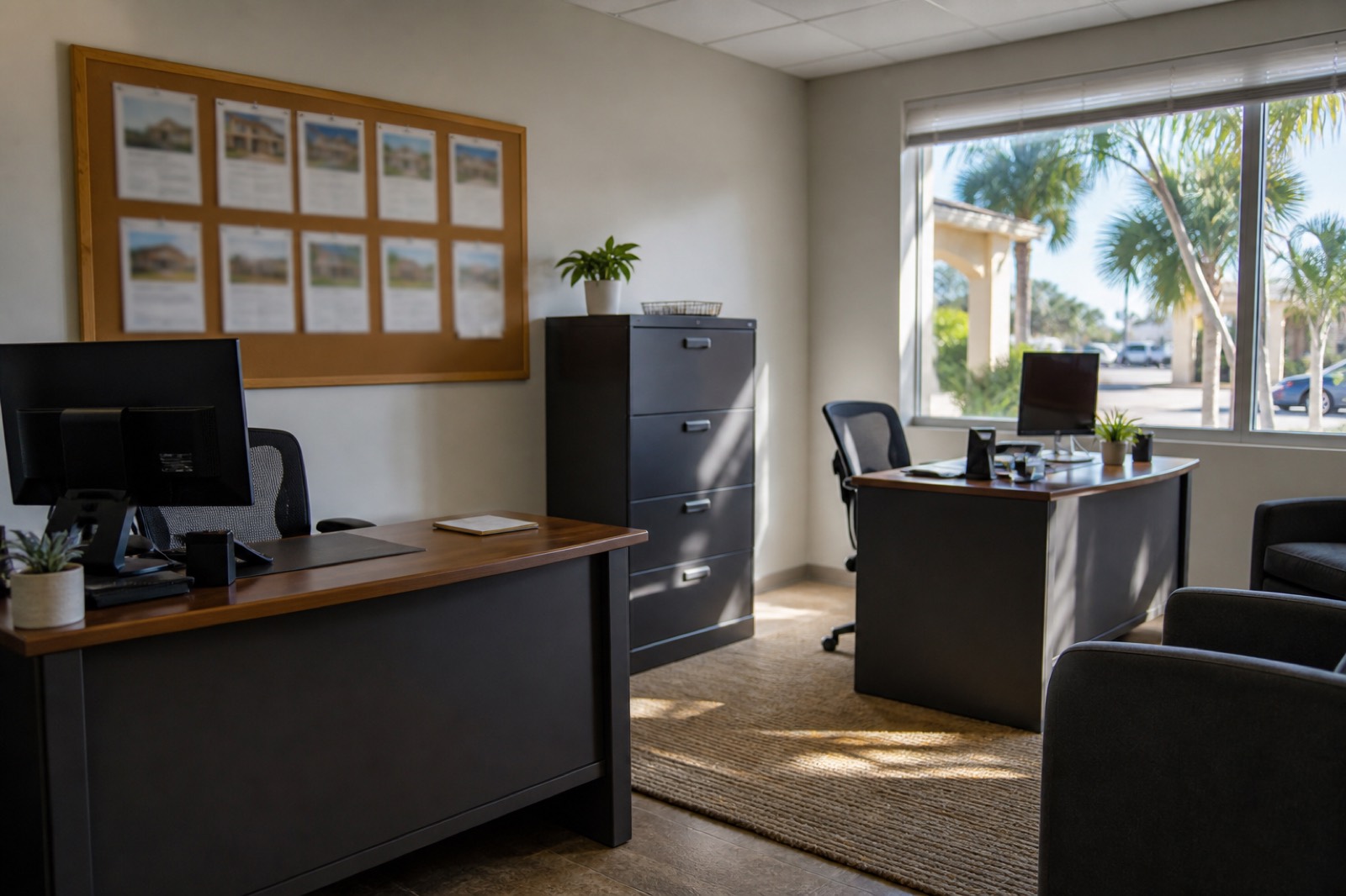 Broker office with listing board, one route to sell my business in Orlando
