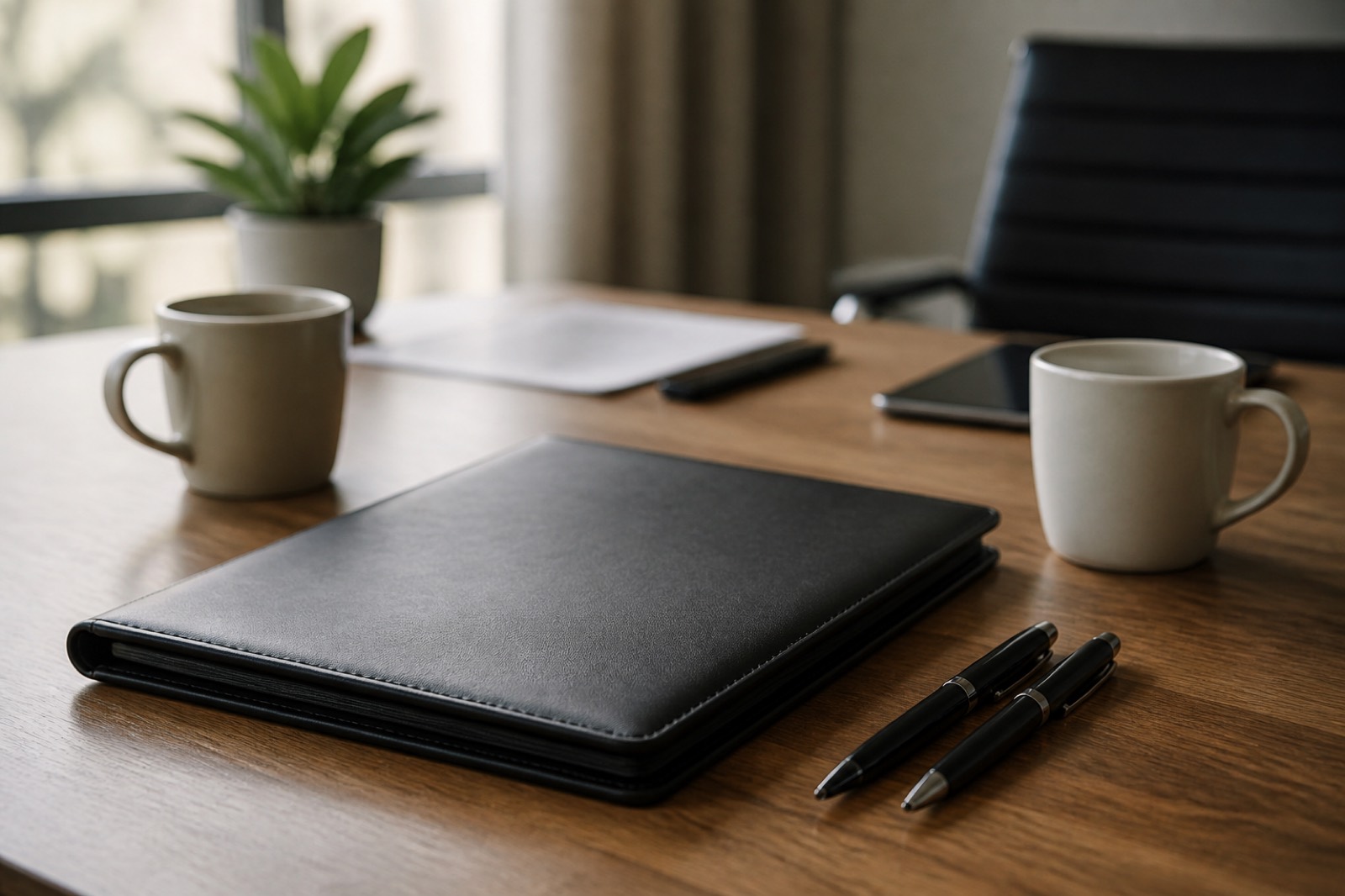 Operating agreement folder with two pens, the starting point for partner buyout valuation