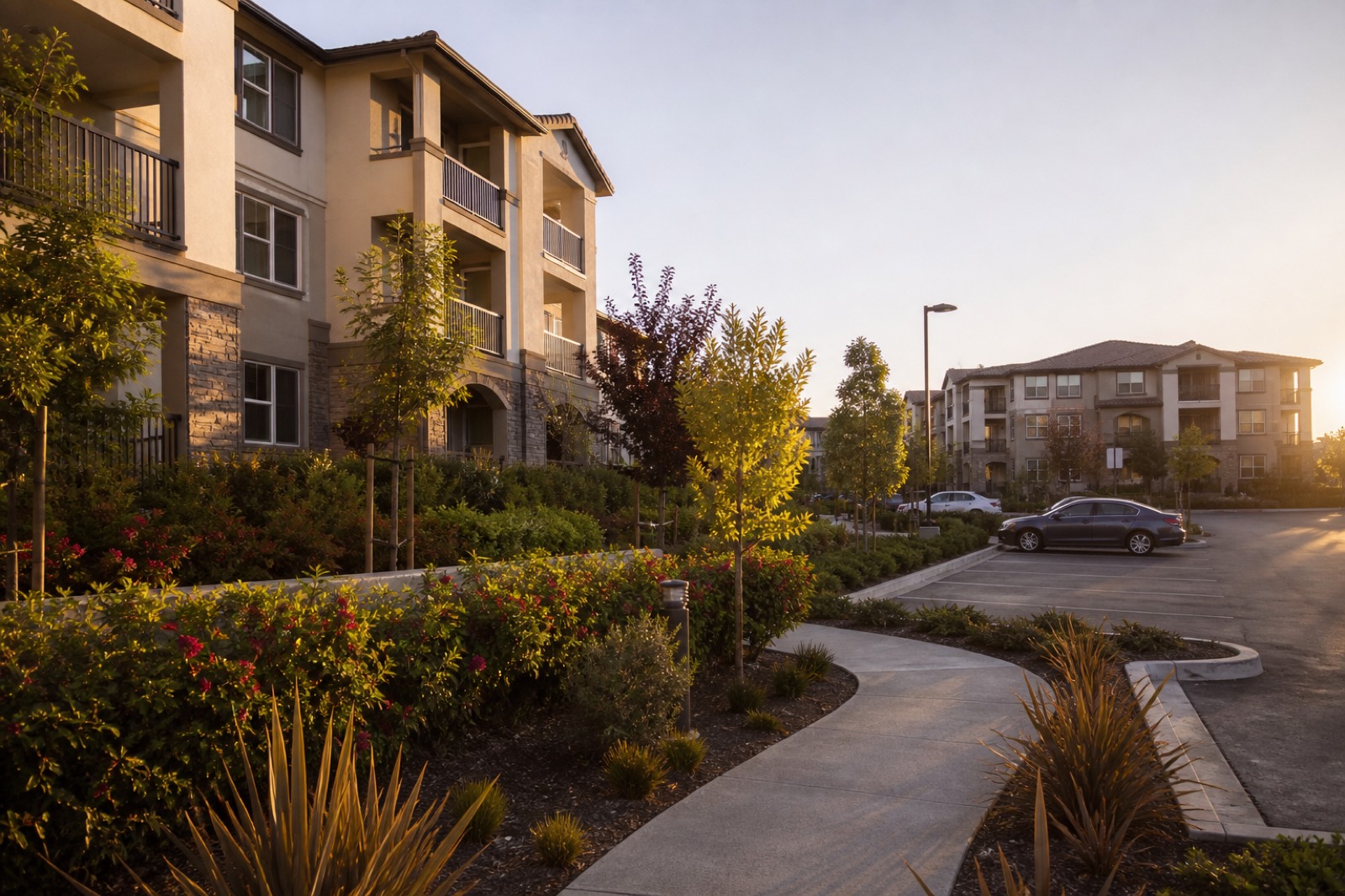 Apartment complex managed by a firm working with a real estate M&A advisor