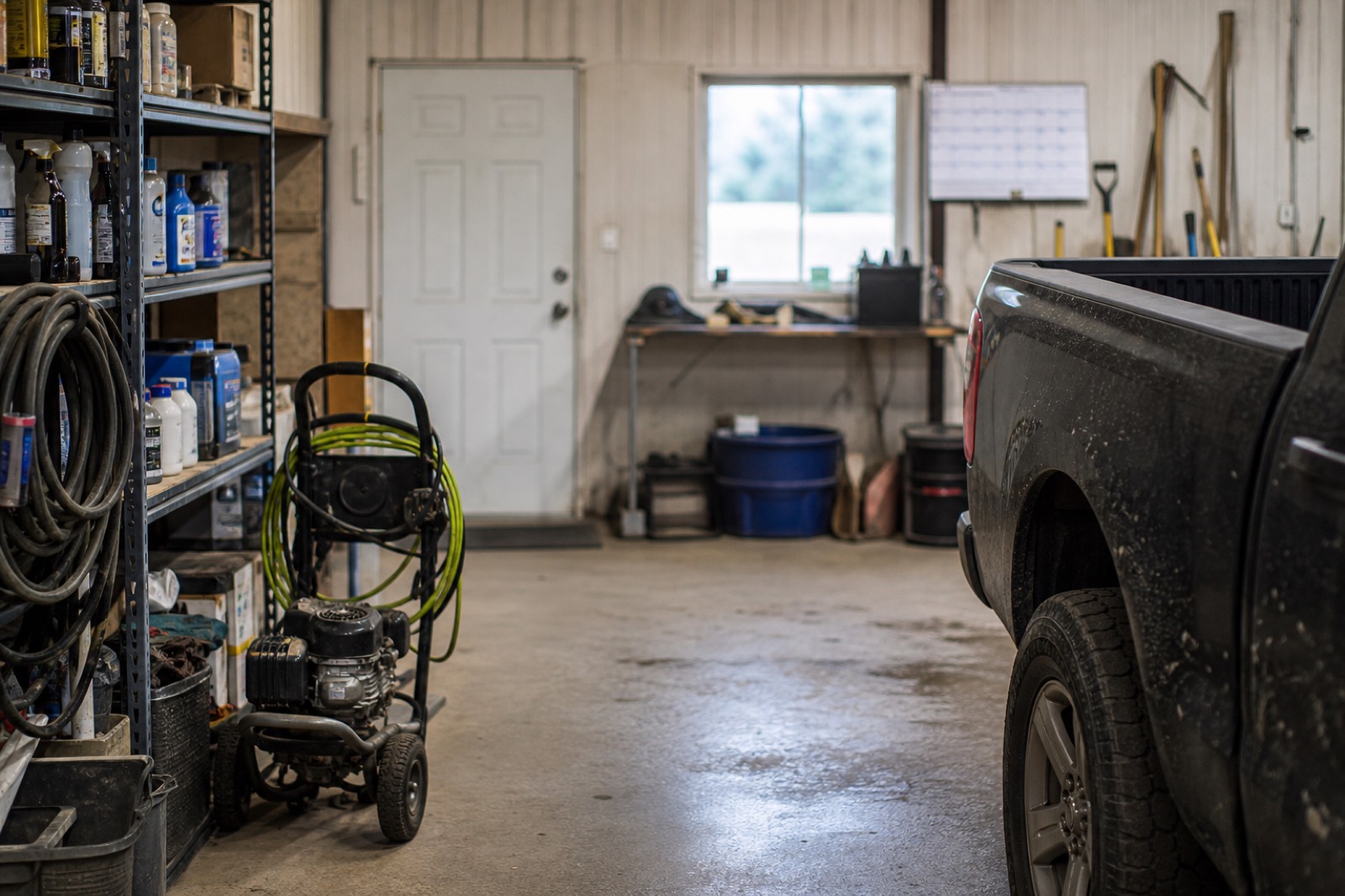 Route business garage with truck and supplies, showing daily work when buying an established route