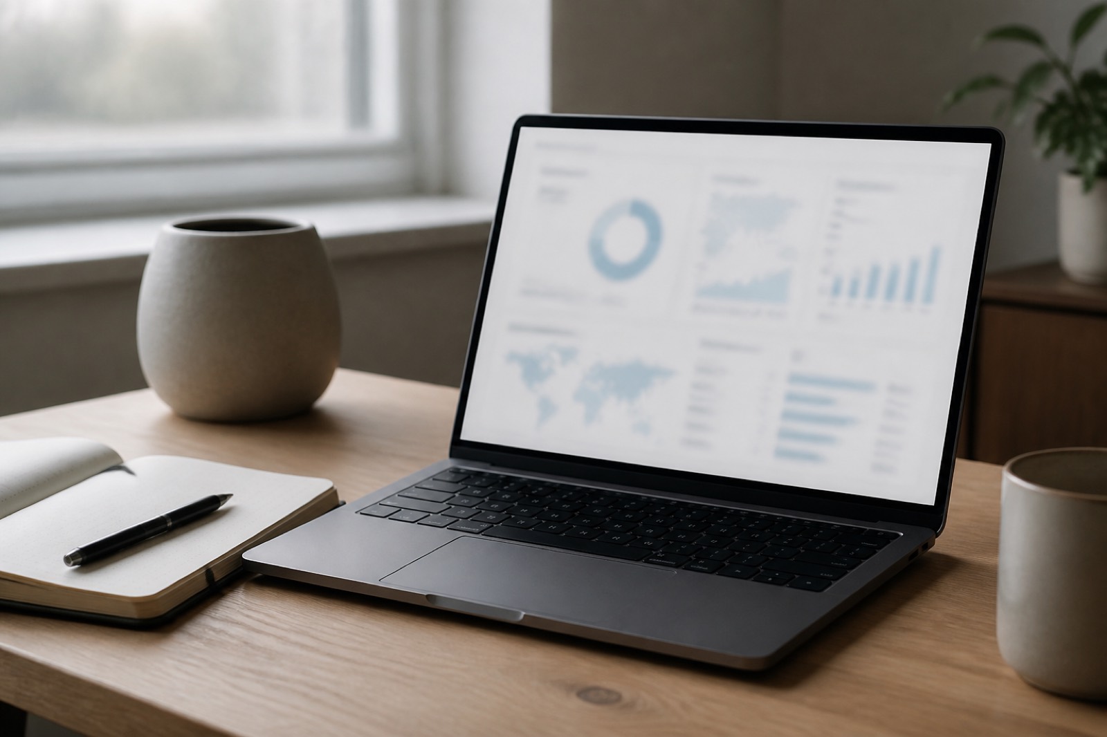 Laptop with abstract SaaS dashboard used when choosing a SaaS advisor