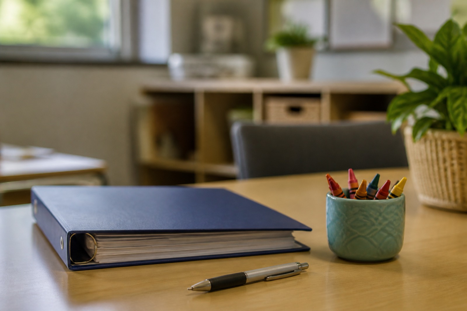 Director's desk at a childcare center during the process to sell a daycare business