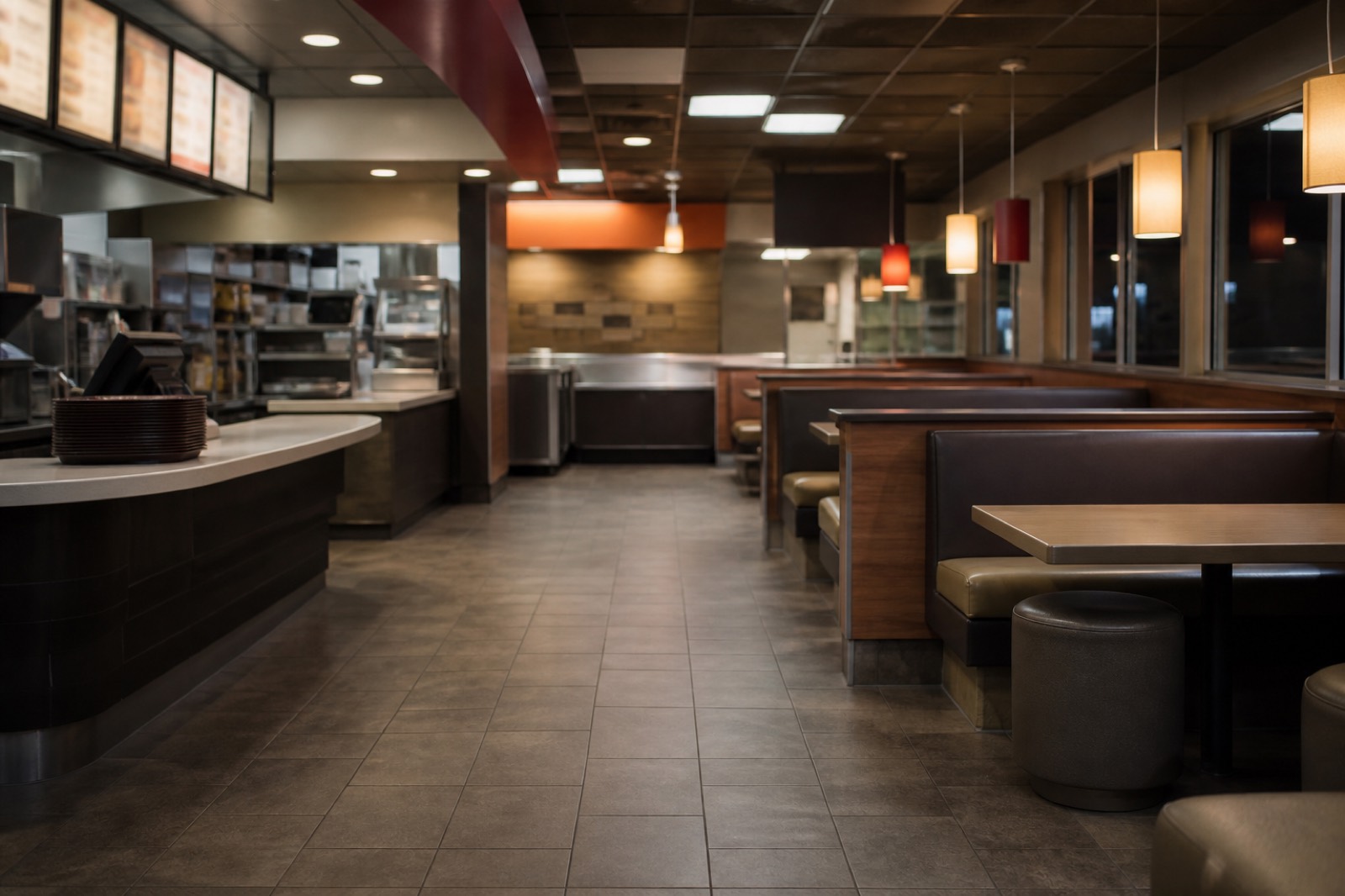 Quiet franchise restaurant interior, the kind of unit buyers seek when you sell a franchise business