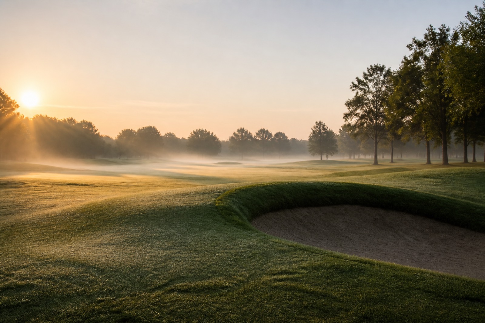 Golf course fairway at sunrise, the asset when you sell a golf course