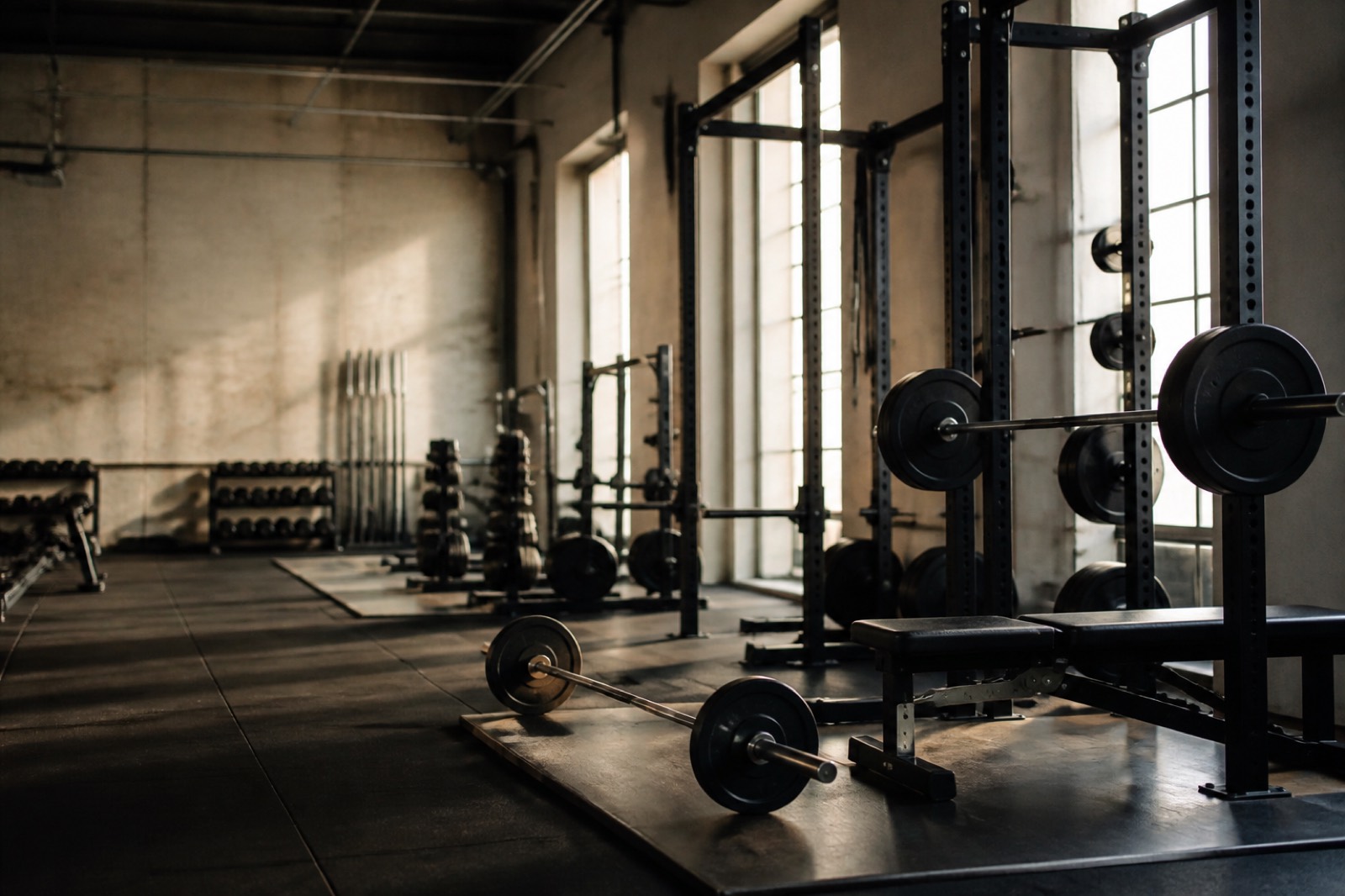 Gym floor with squat racks, the kind of business buyers want when you sell a gym