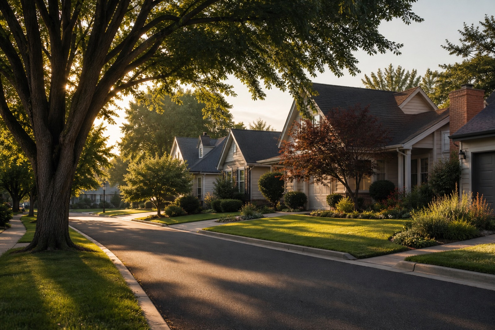 Suburban neighborhood street representing a senior care franchise territory