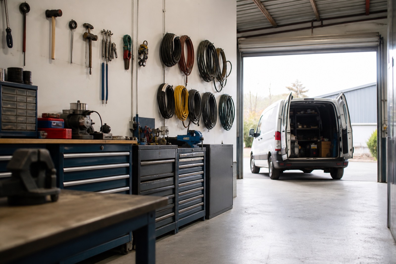 Service company workshop and van, the operating base in a services company valuation