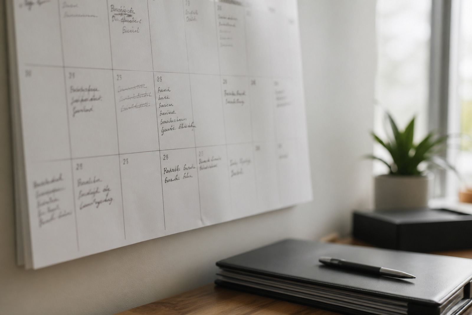 Planning calendar and binder showing timelines for types of mergers and acquisitions
